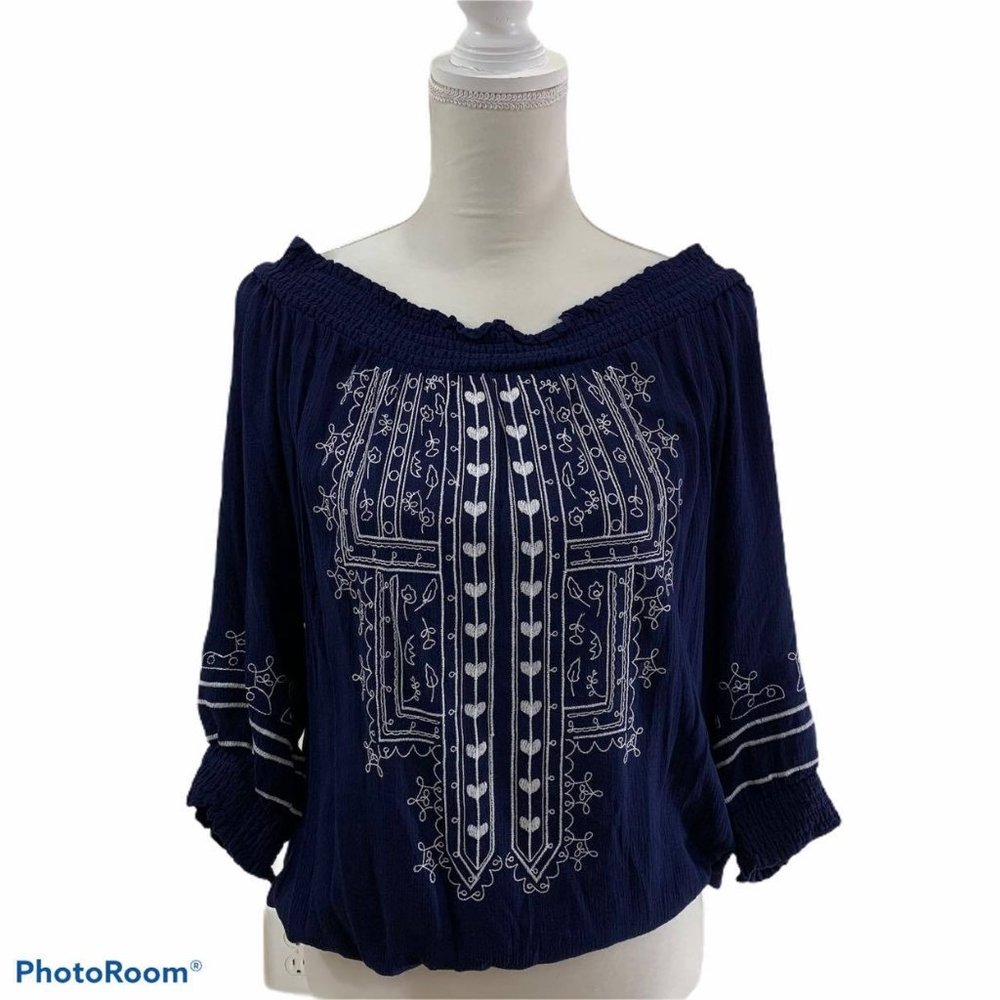NY&CO SOHO Jeans women's peasant blouse Sz L NWT